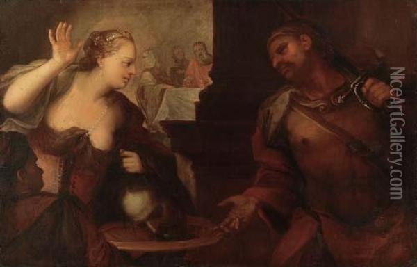 Il Carnefice Consegna A Salome La Testa Del Battista Oil Painting - Girolamo Brusaferro