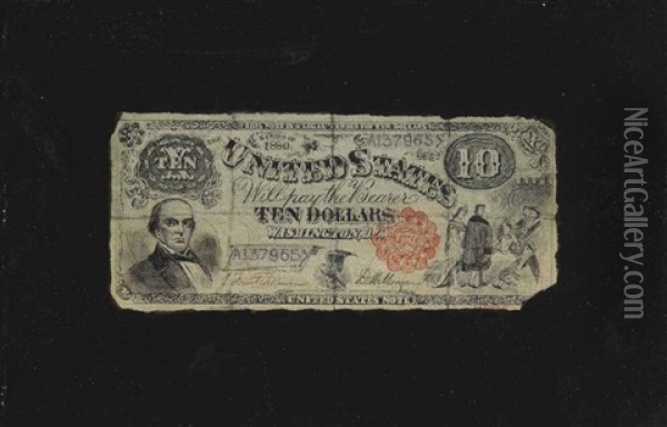 Ten Dollar Bill With Red Treasury Seal Oil Painting - Nicholas Alden Brooks