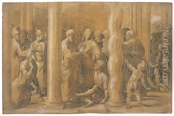 Peter And Paul Healing The Cripple Oil Painting - Girolamo Francesco Maria Mazzola (Parmigianino)
