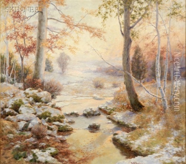 Winter Landscape With Woodland River Oil Painting - Charles Albert Burlingame
