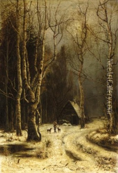 Huntsman In The Forest Oil Painting - Vladimir Leodinovitch (Comte de) Muravioff