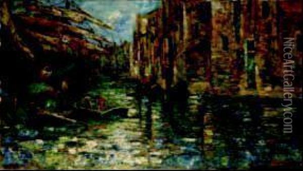 Canale Veneziano Oil Painting - Ermenegildo Agazzi