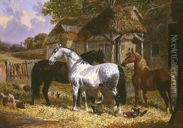 Horses in a Farmyard 2 Oil Painting - John Frederick Herring Snr