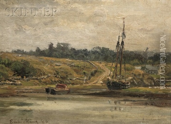 Harbor Scene - Low Tide Oil Painting - John Joseph Enneking