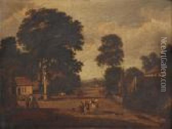 Village Street Scene, Thought To Be Hindhead Oil Painting - Patrick, Peter Nasmyth
