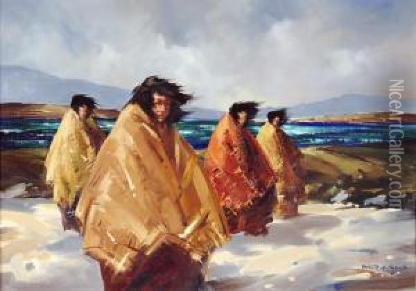 Women At The Shoreline Oil Painting - Arthur Henry Howard Heming