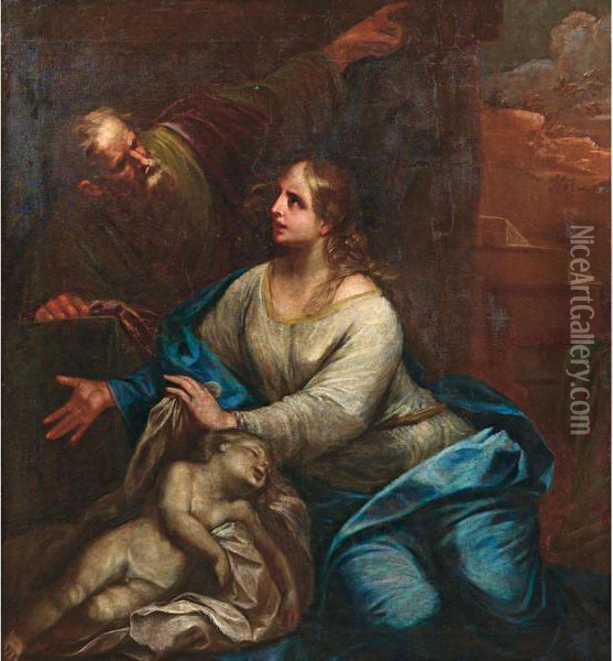 La Sacra Famiglia Oil Painting - Niccolo Renieri (see Regnier, Nicolas)