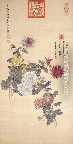 Chrysanthemum Oil Painting - Dowager Empress Cixi