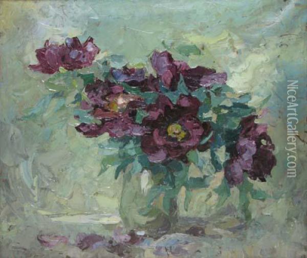 Flori Violet Oil Painting - Petru Bulgaras