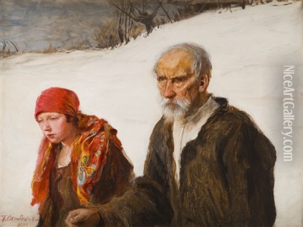 Old Age And Youth Oil Painting - Teodor Axentowicz