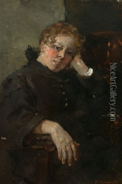 Portrait Einer Jungen Frau Im Schwarzen Mantel Oil Painting - Paul Burmeister