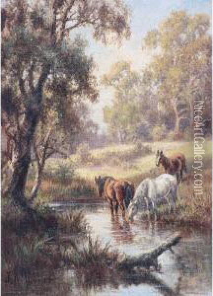 The Watering Hole Oil Painting - James Alfred Turner