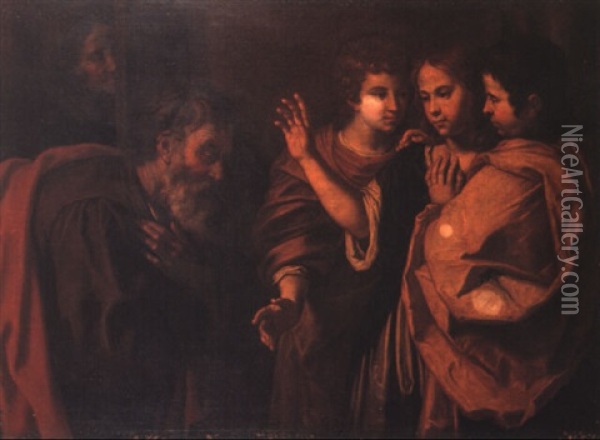 Abramo E I Tre Angeli Oil Painting -  Caravaggio