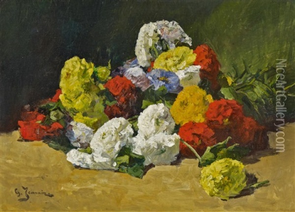 Blumengebinde Mit Chrysanthemen Oil Painting - Georges Jeannin