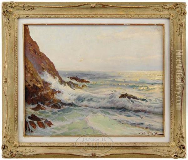 Waves Breaking On The Rocky Coast Oil Painting - Constantin Alexandr. Westchiloff