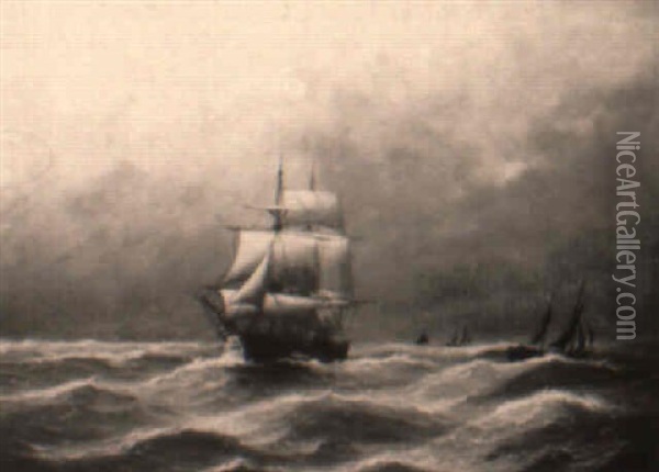 Dreimastbark Und Lotsenboote Auf Bewegter See Oil Painting - Alfred Serenius Jensen