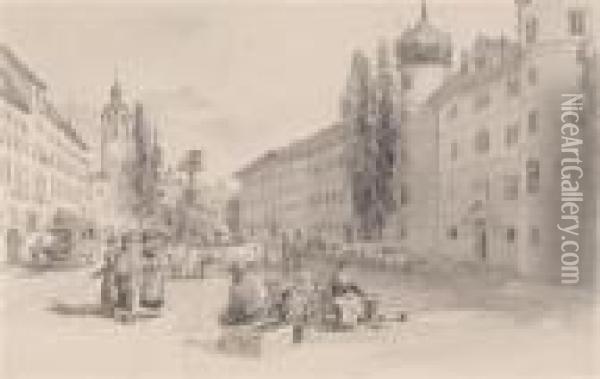 Themain Square In Lienz/ Tyrol Oil Painting - Edward Theodore Compton