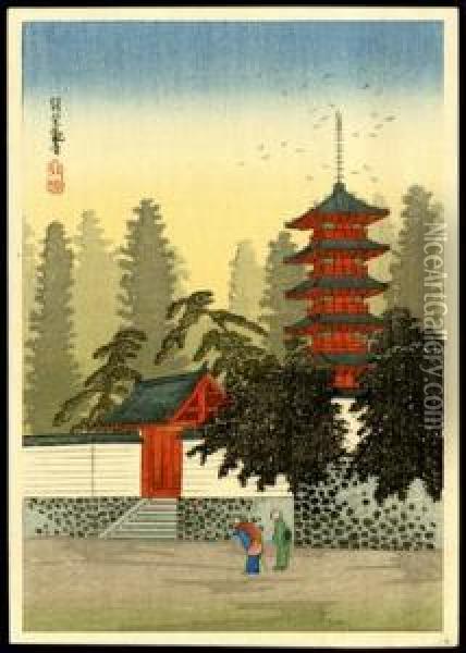 Temple Of Kinugasa Oil Painting - Hiroaki Shotei