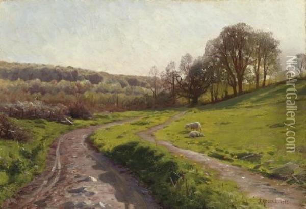 A Country Field Oil Painting - Peder Mork Monsted