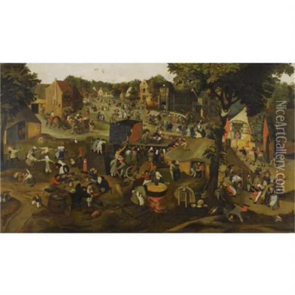A Performance Of The Farce Een Cluyte Van Plaeyerwater (a Clod From A Plaeyerwater) At A Flemish Village Kermesse Oil Painting - Pieter Brueghel the Younger