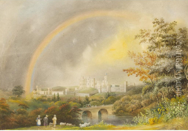 Windsor Castle With A Rainbow Oil Painting - J.R. Sarjent