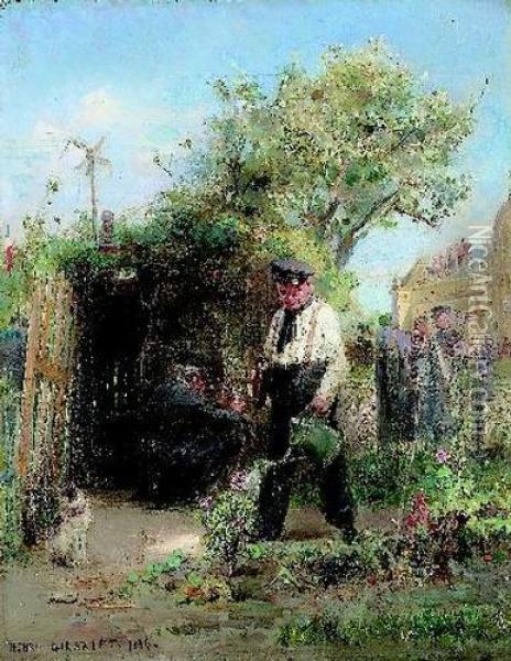 Die Rosenzuchter. Oil Painting - Henri Leopold Girardet