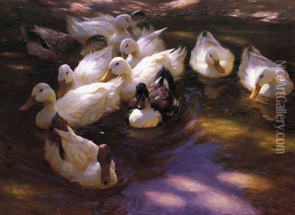 Eleven Ducks in the Morning Sun Oil Painting - Alexander Max Koester