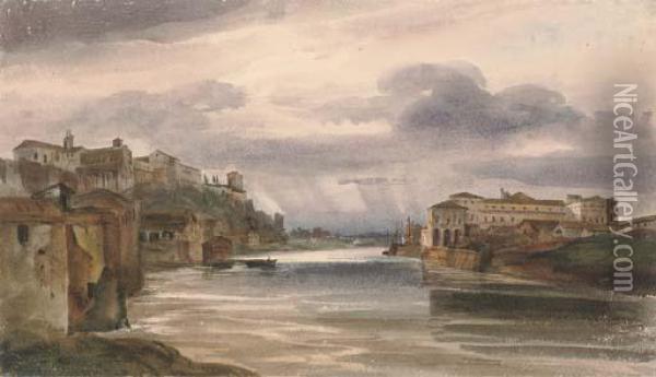 View Of The Tiber From The Villa Bolognetti Oil Painting - Harriet Cheney