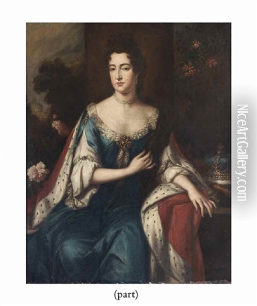 Portrait De La Reine Anne; Et Portrait Du Prince Georges Oil Painting - Dorofield Hardy