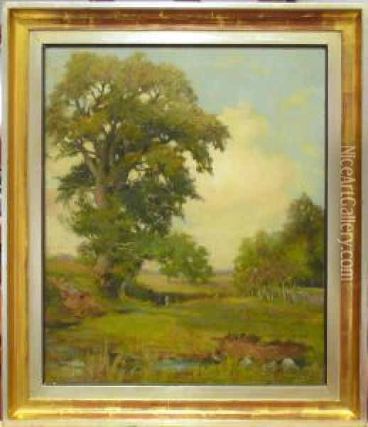Landskap Med Ek. Oil Painting - George Orkney Work