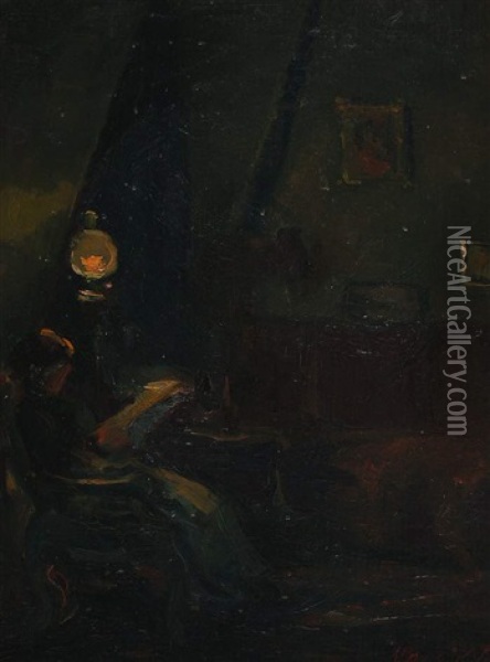 Lampenlicht Oil Painting - Henrik Moor