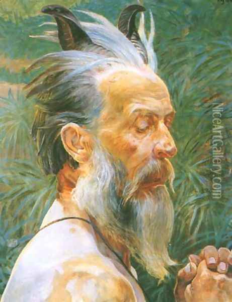 Head of the Old Faun Oil Painting - Jacek Malczewski