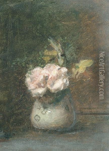 Still Life With Roses In A Vase Oil Painting - James Stevens Hill