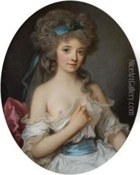 Portrait D'une Elegante Coiffee D'un Ruban Bleu Oil Painting - Johann Ernst, Julius Heinsius