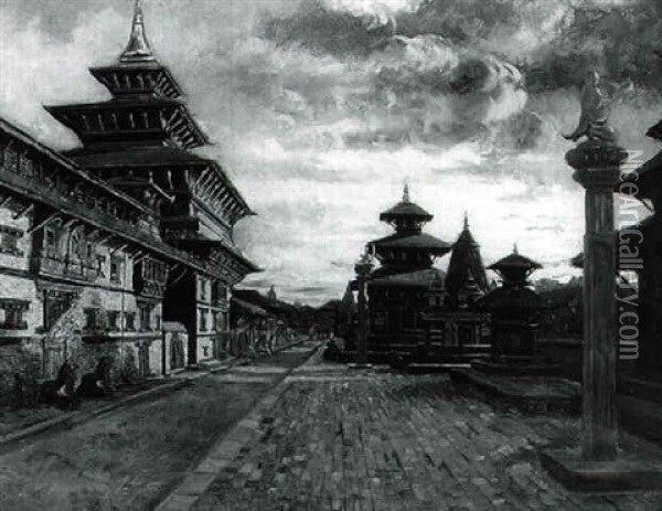 Les Temples Et Le Palais De Patan, Nepal Oil Painting - Antoine Druet