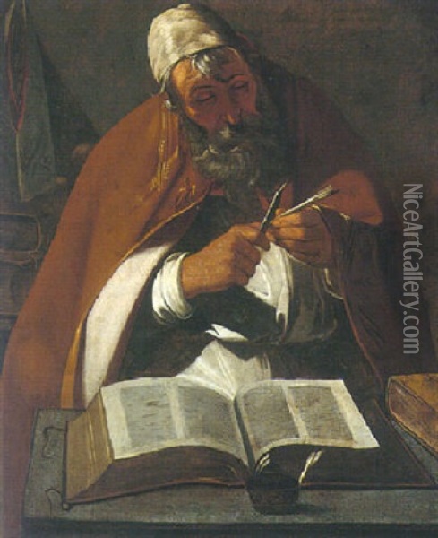 Saint Ambrose Oil Painting - Georges de La Tour