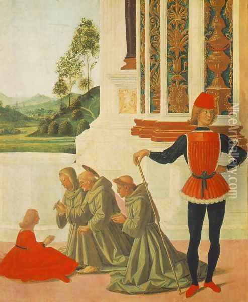 The Miracles of San Bernardino: The Healing of a Mute [detail: 1] Oil Painting - Pietro Vannucci Perugino