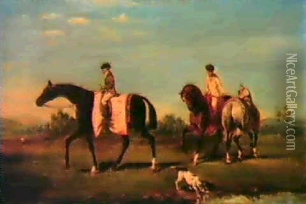 Cavaliers Et Chiens Dans La Campagne Oil Painting - Alfred De Dreux