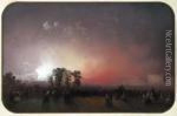 Fireworks Over Bridgewater House Oil Painting - Carlo Bossoli