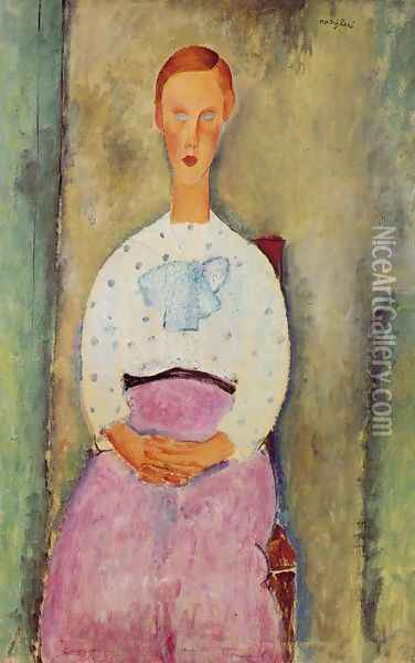 Girl with a Polka-Dot Blouse Oil Painting - Amedeo Modigliani