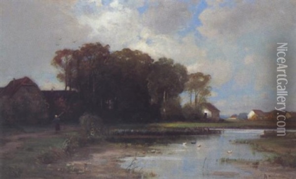 Dorflandschaft (im Dachauer Moor?) Oil Painting - Peter Paul Mueller