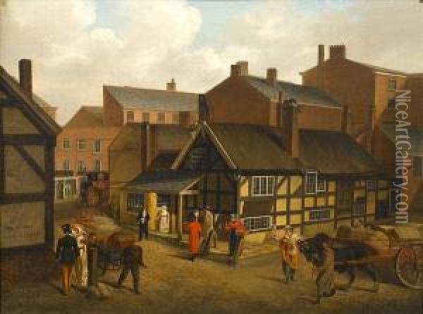 A Street Scene, Probably Manchester Oil Painting - Joseph Parry