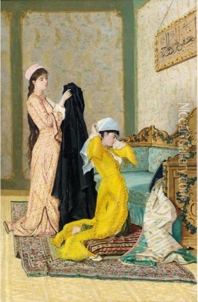 The Yellow Dress Oil Painting - Osman Pacha Zadeh Hamdy Bey
