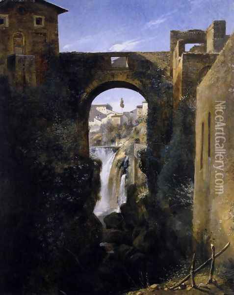 The San Rocco Bridge and the Grand Waterfall at Tivoli c. 1806 Oil Painting - Francois-Marius Granet