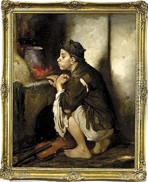 Stoking The Fire Oil Painting - Janos Valentiny