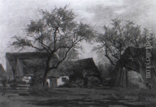 Bauerngehoft Unter Bluhenden Baumen Oil Painting - Ludwig Correggio
