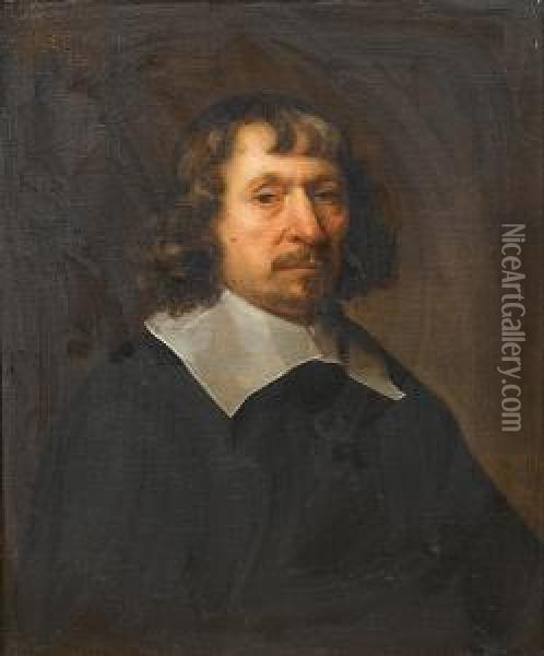 Portrait Of A Gentleman, Half-length, In Black Costume With A White Lawn Collar Oil Painting - Govert Teunisz. Flinck
