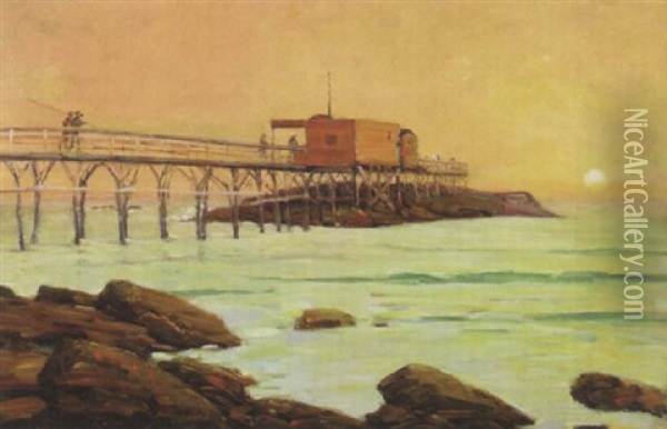 Laguna Beach Pier Oil Painting - Frank Coburn