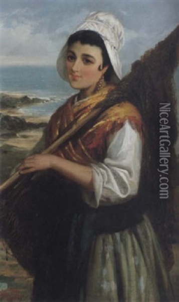 Strandlandskap Med Ung Kvinna Oil Painting - Robert Kemm