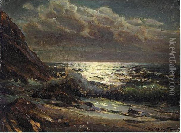 Moonlight Over The Crimean Coast Oil Painting - Constantin Alexandr. Westchiloff